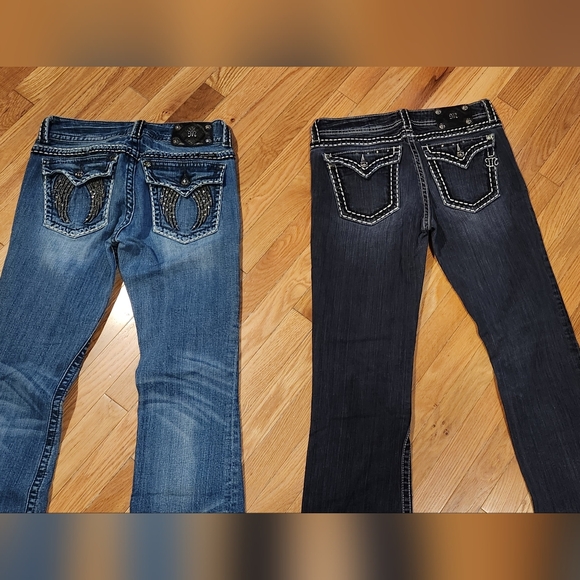 2PC SIZE 30 MISS ME BLING WINGS WHITE STITCHING BOOT & BLACK WHITE STITCHING - Picture 3 of 16